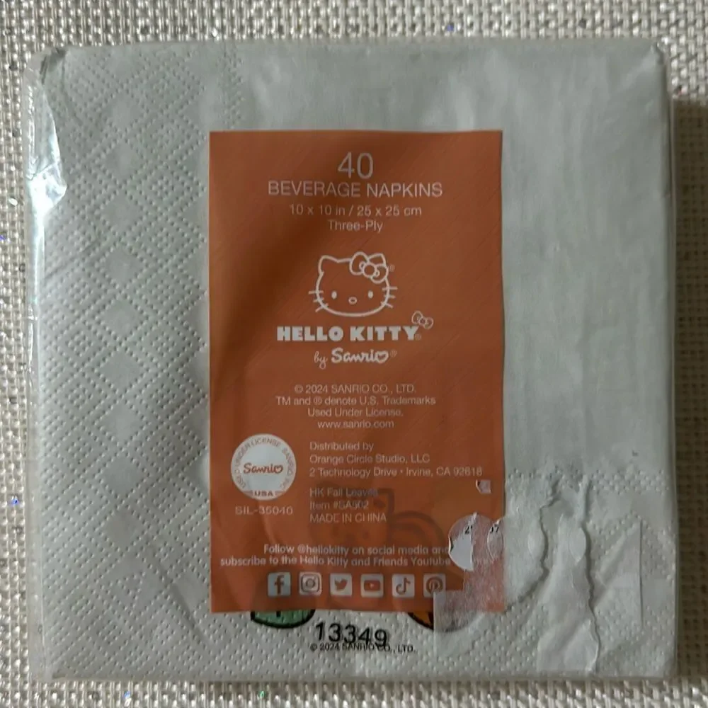HELLO KITTY Ivory Pink White Orange Brown Happy Fall Square Beverage Napkins